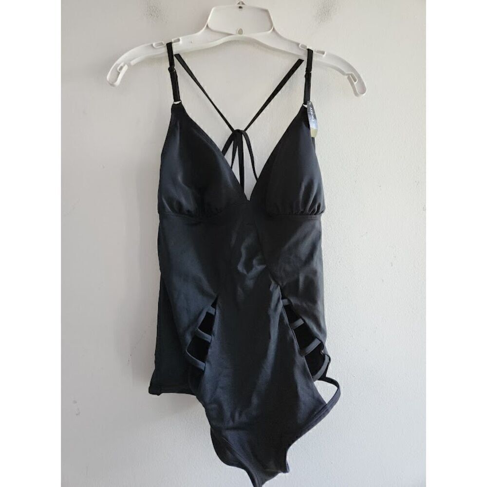 NWT Adore Me Black Cut-Out Criss Cross Back Halter 1 Piece Swimsuit size XL